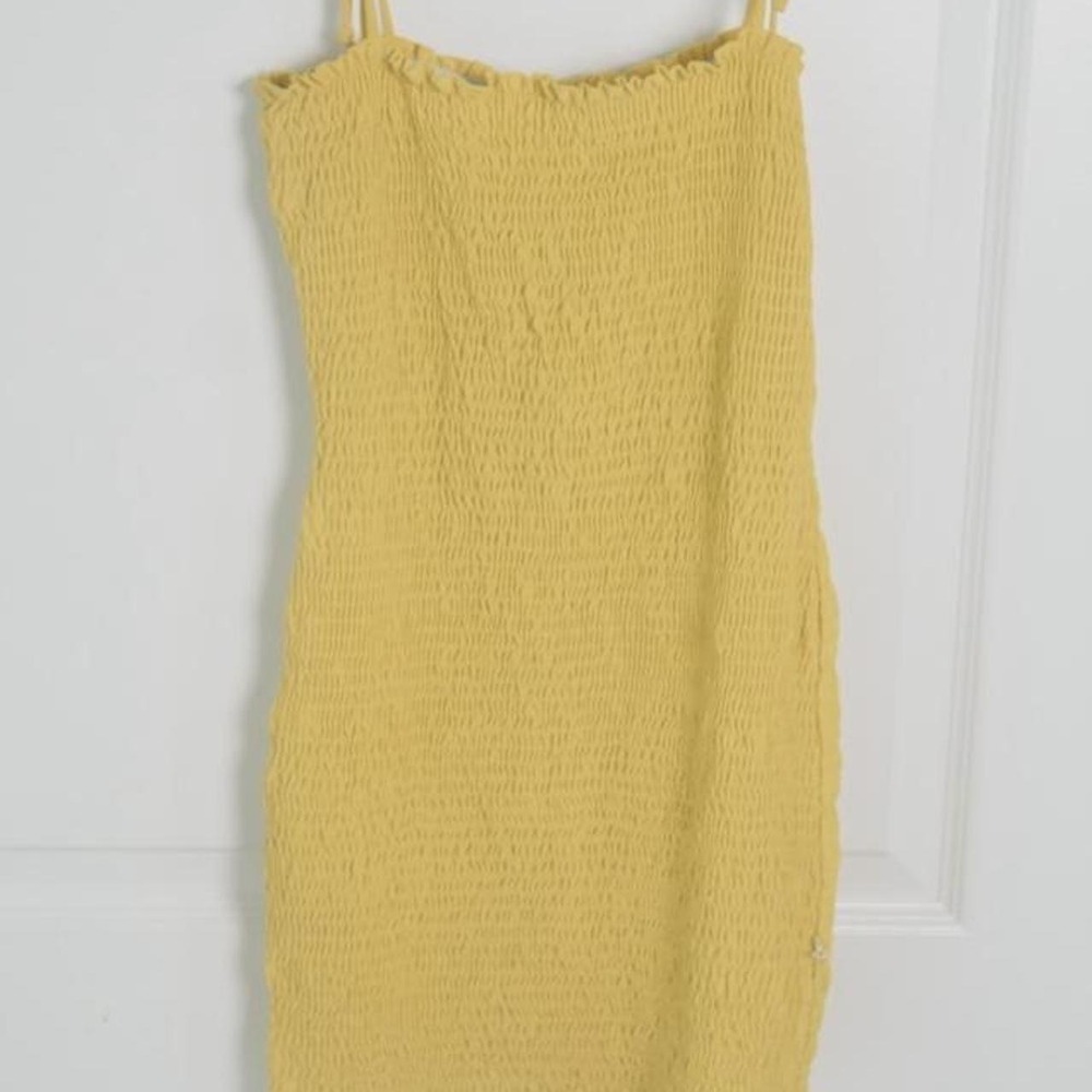 Yellow Smocked Mini Dress Tie Strap Summer Sundress